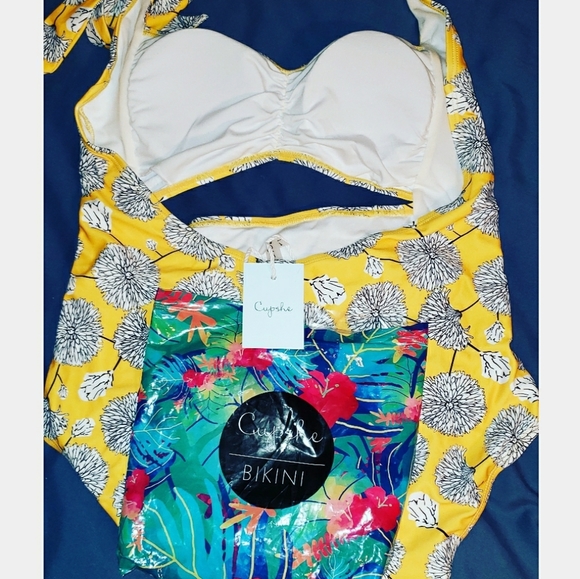 Brand New w Tags Cupshe Sunflower One Piece Sz L - Picture 4 of 4